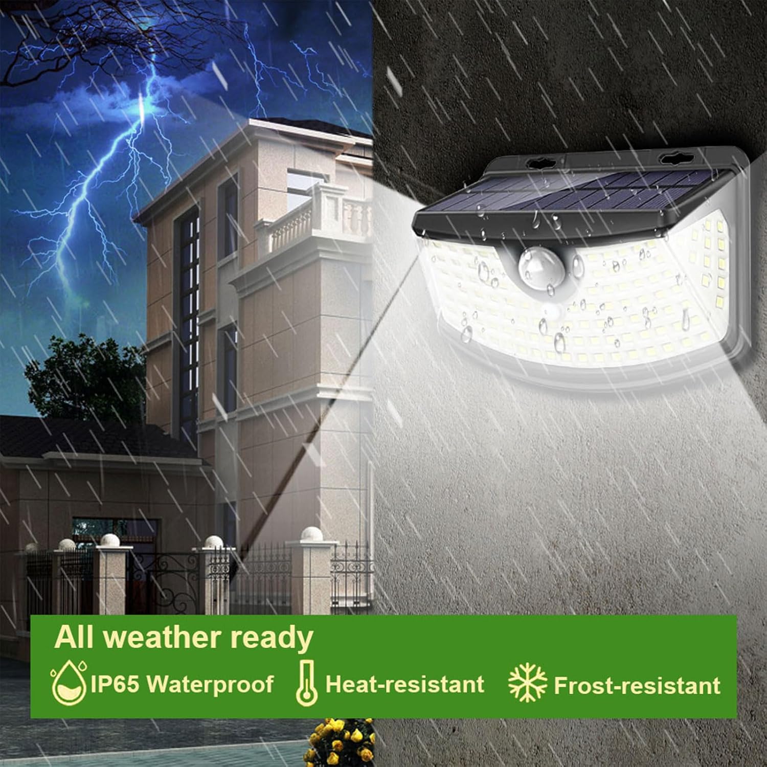 Aootek New Solar Motion Sensor Lights 120 LEDs with Lights Reflector,270° Wide Angle, IP65 Waterproof, Step Lights for Front Door, Yard, Garage, Deck (Front Button 4-Pack) - Image 2