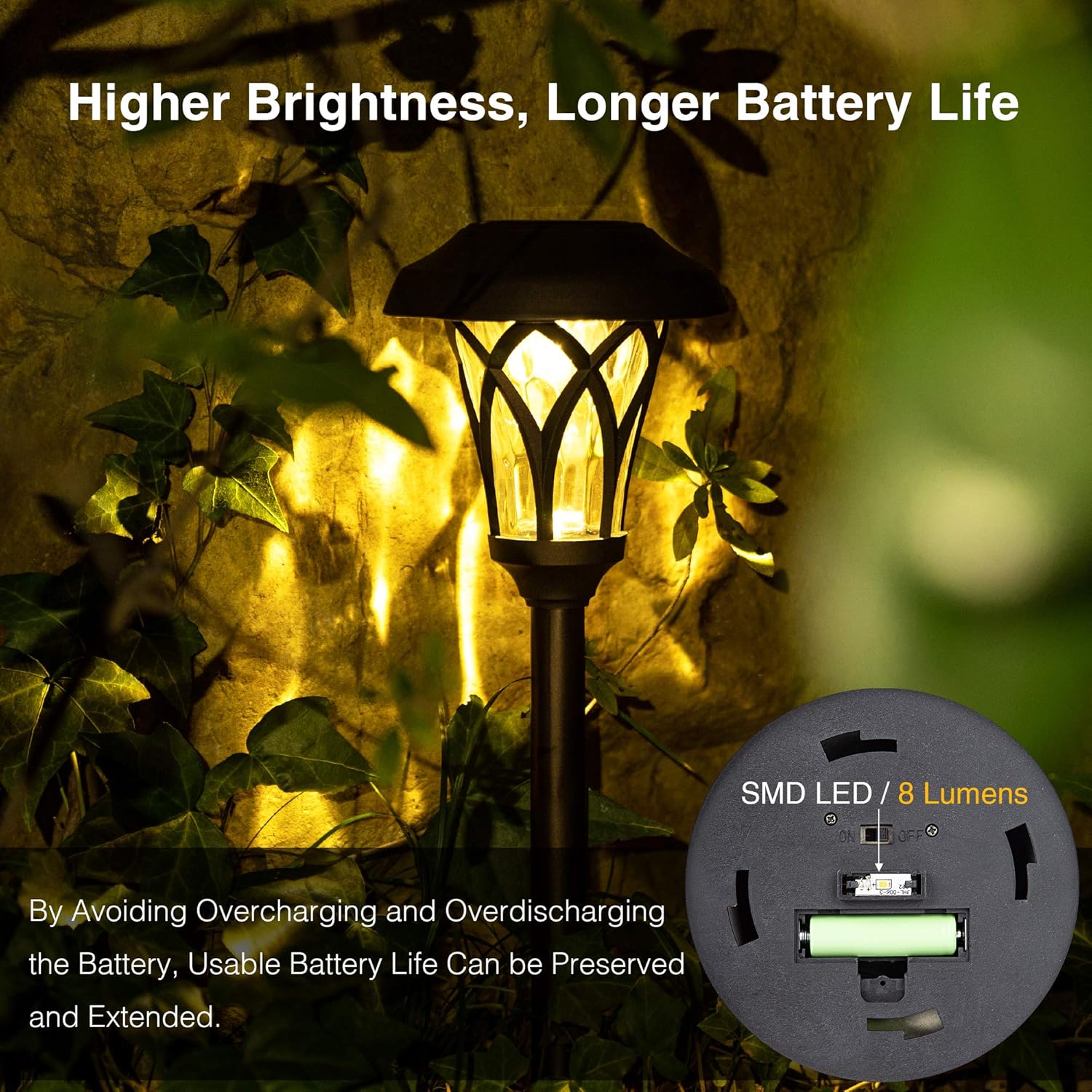 GIGALUMI 6 Pack, Solar Landscape Lights Warm White, Super Bright High Lumen Waterproof Metal Automatic Solar Pathway Yard Lights for Path, Garden, Lawn, Patio and Walkway - Image 4