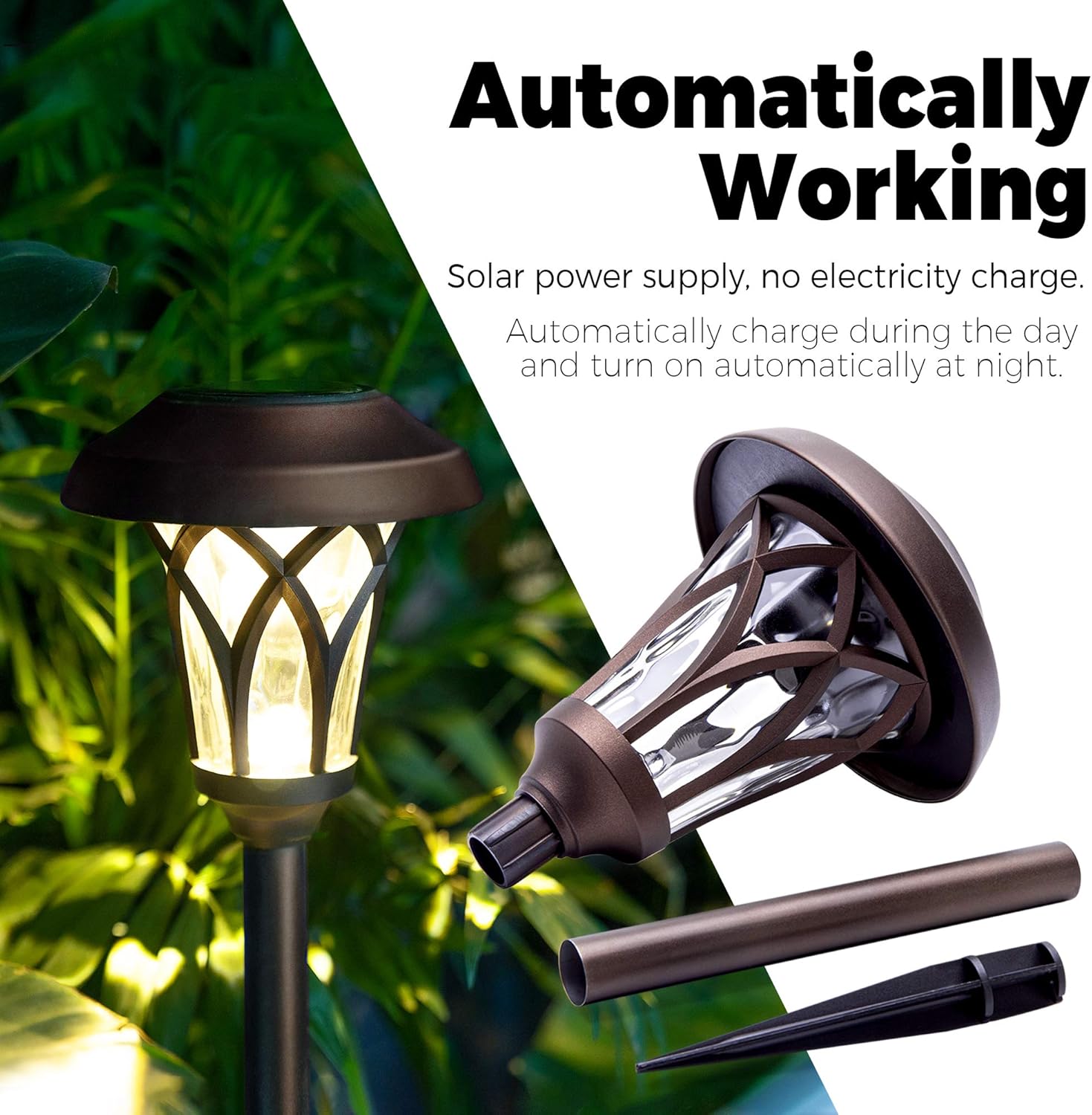 GIGALUMI 6 Pack, Solar Landscape Lights Warm White, Super Bright High Lumen Waterproof Metal Automatic Solar Pathway Yard Lights for Path, Garden, Lawn, Patio and Walkway - Image 5