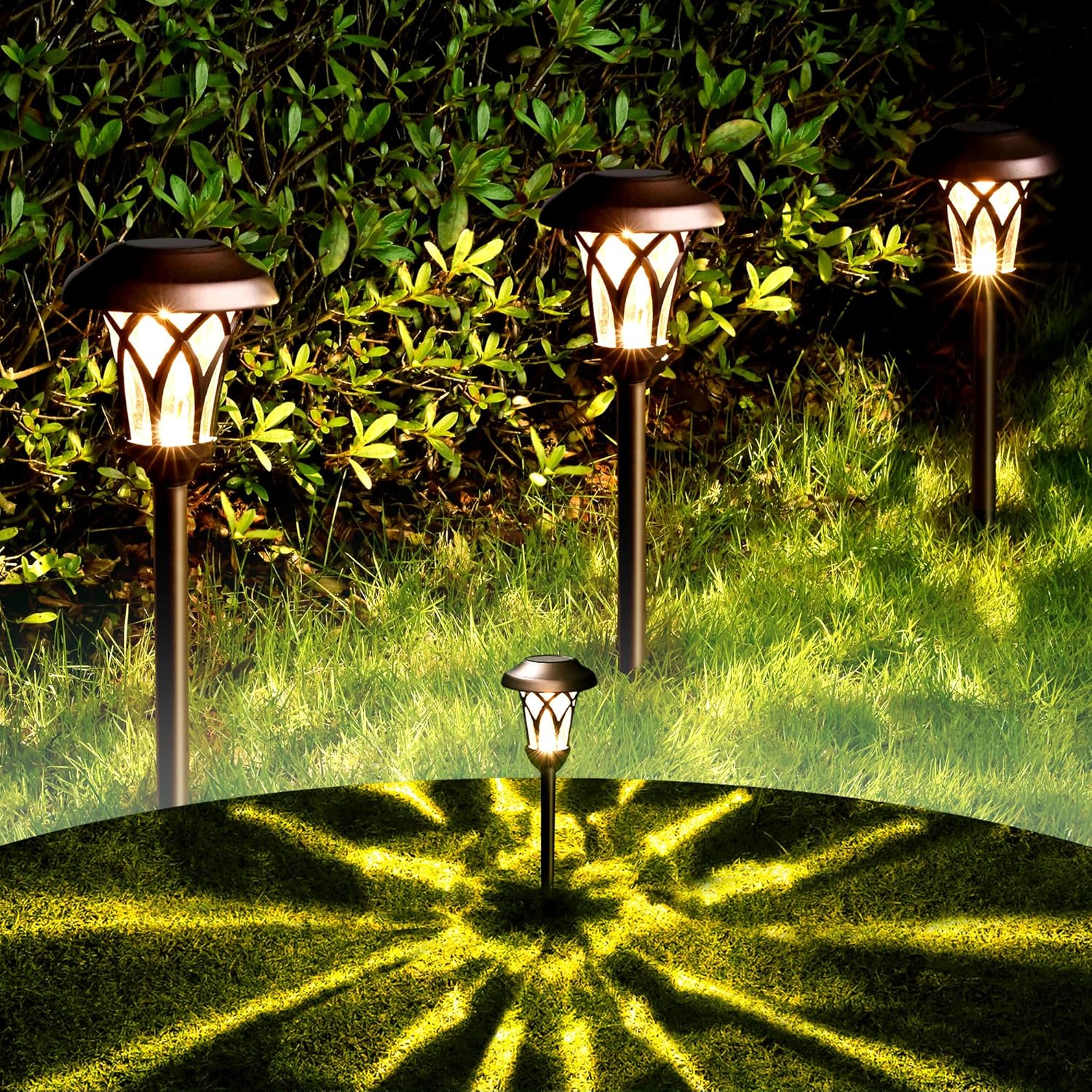 GIGALUMI 6 Pack, Solar Landscape Lights Warm White, Super Bright High Lumen Waterproof Metal Automatic Solar Pathway Yard Lights for Path, Garden, Lawn, Patio and Walkway - Image 2